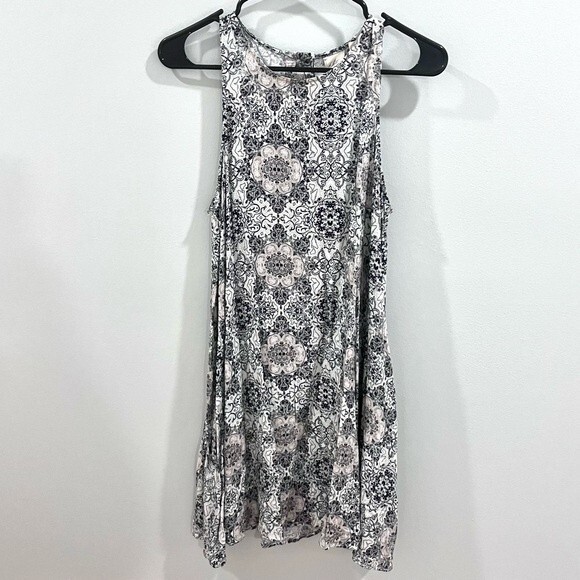 White navy and blush print shift dress with pockets size large NWOT - Picture 2 of 5